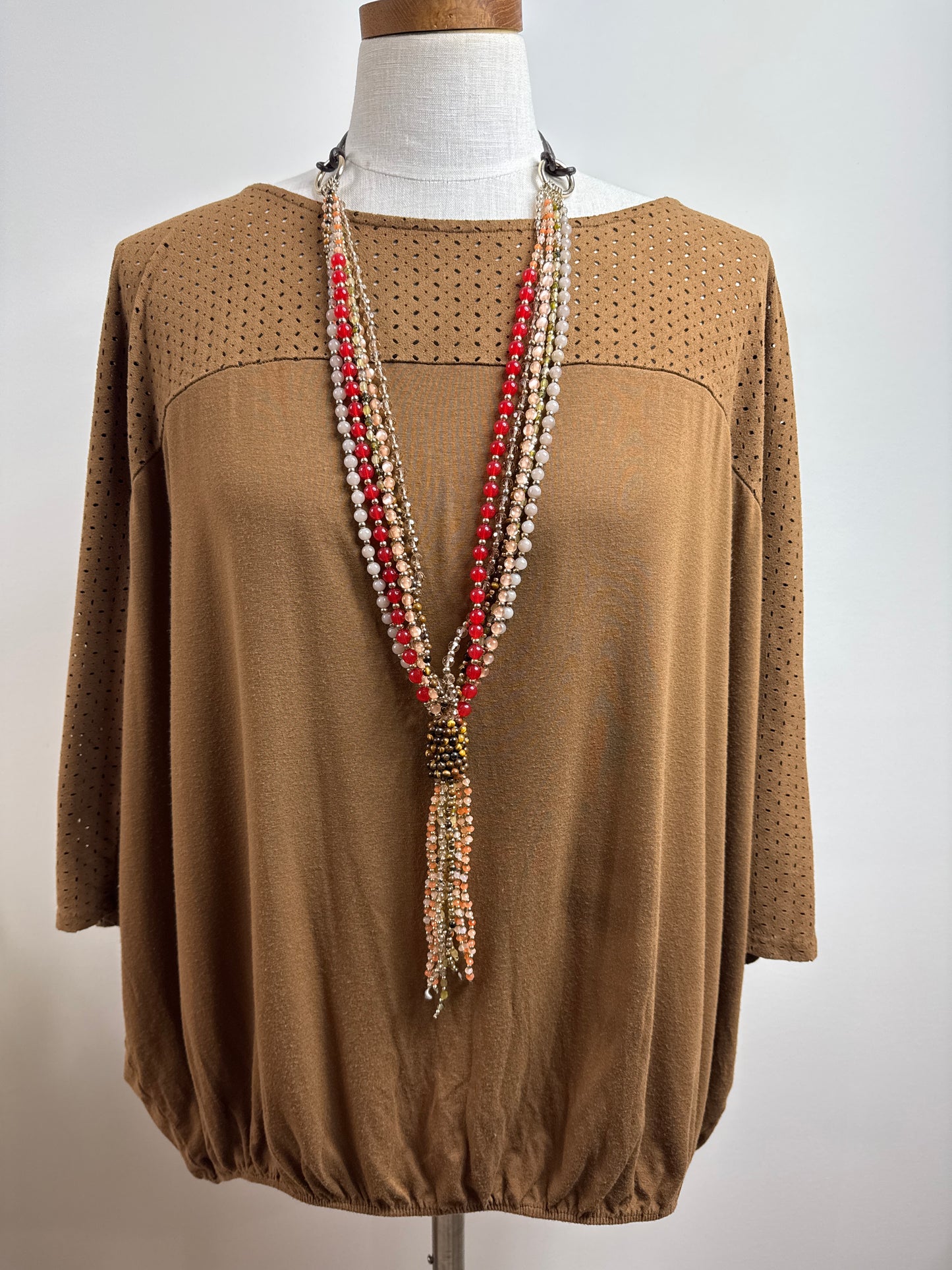 Size 2 Brown Faux Suede Accent Upper Blouse w/Dolman Sleeves