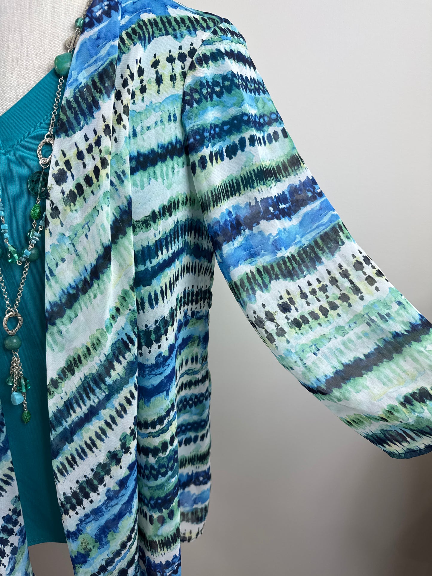 Size 1 Open Cardigan Blues & Greens
