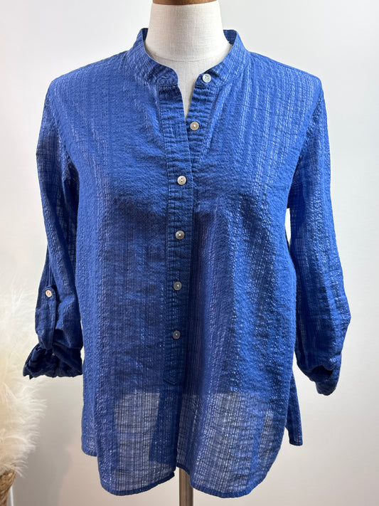 Size 2 Royal Blue with silver threads button up