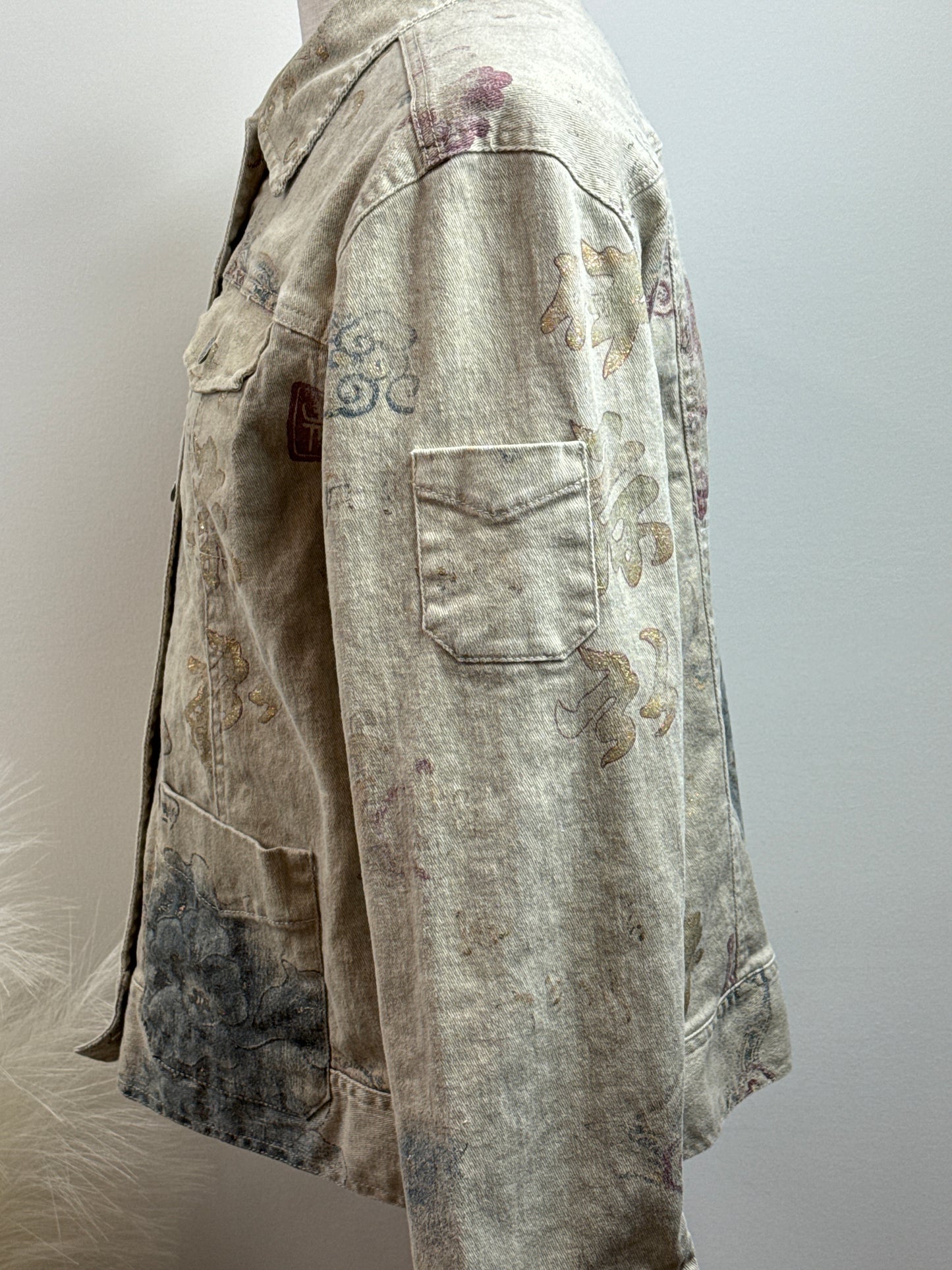 Size 1 Vintage Denim Floral Gold Print Jacket