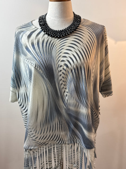 Size 2 Fringe Print top with Silver Accents Blues