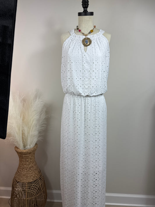 Size 3 Sleeveless White Long Dress Empire Waist