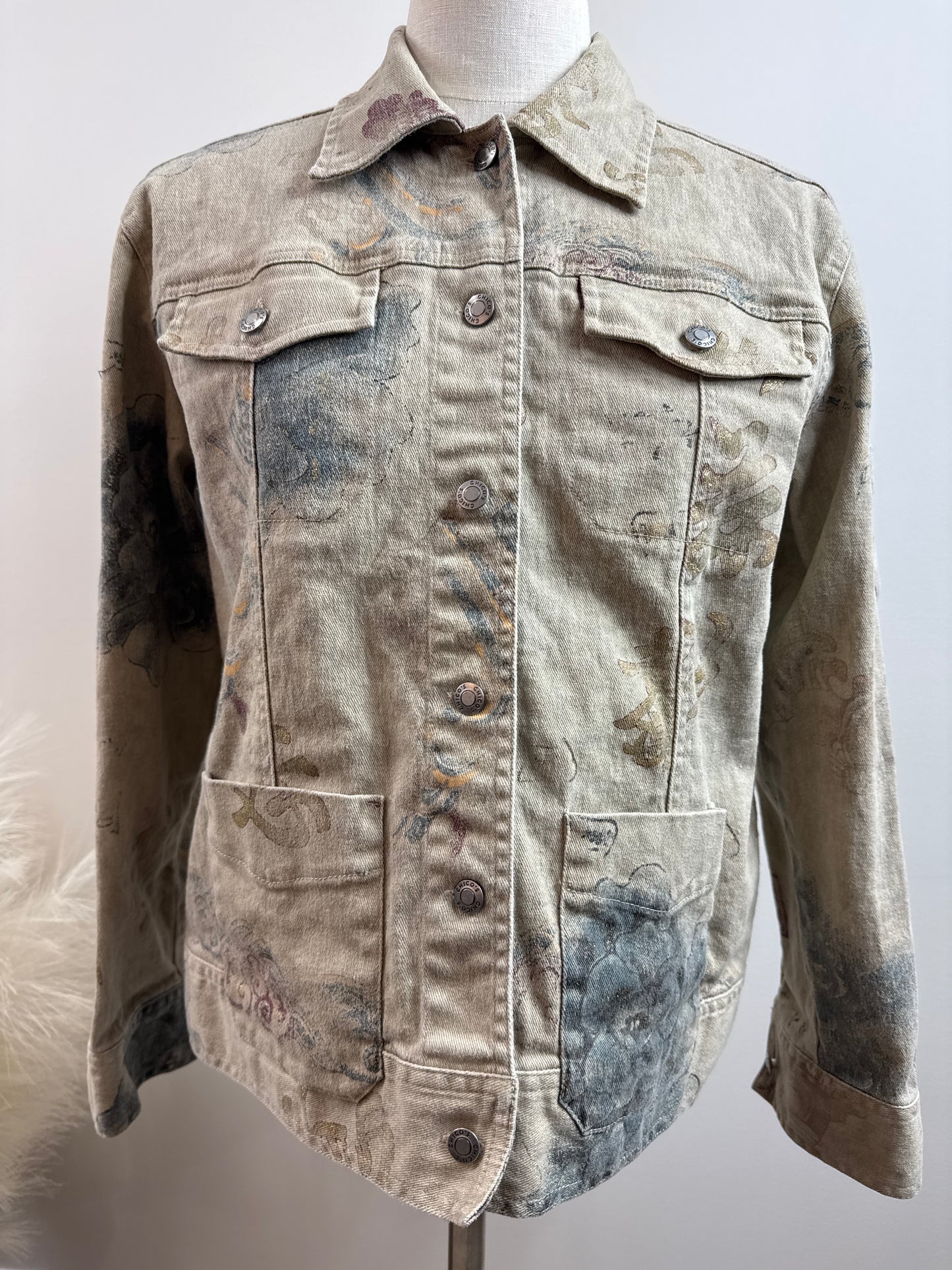 Size 1 Vintage Denim Floral Gold Print Jacket
