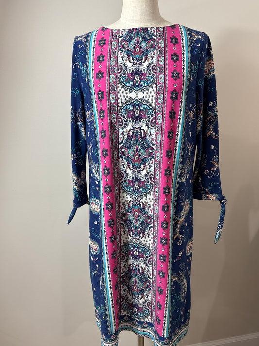 Size 2 Pullover Print Dress Royal Blue, Pink, Teal, White