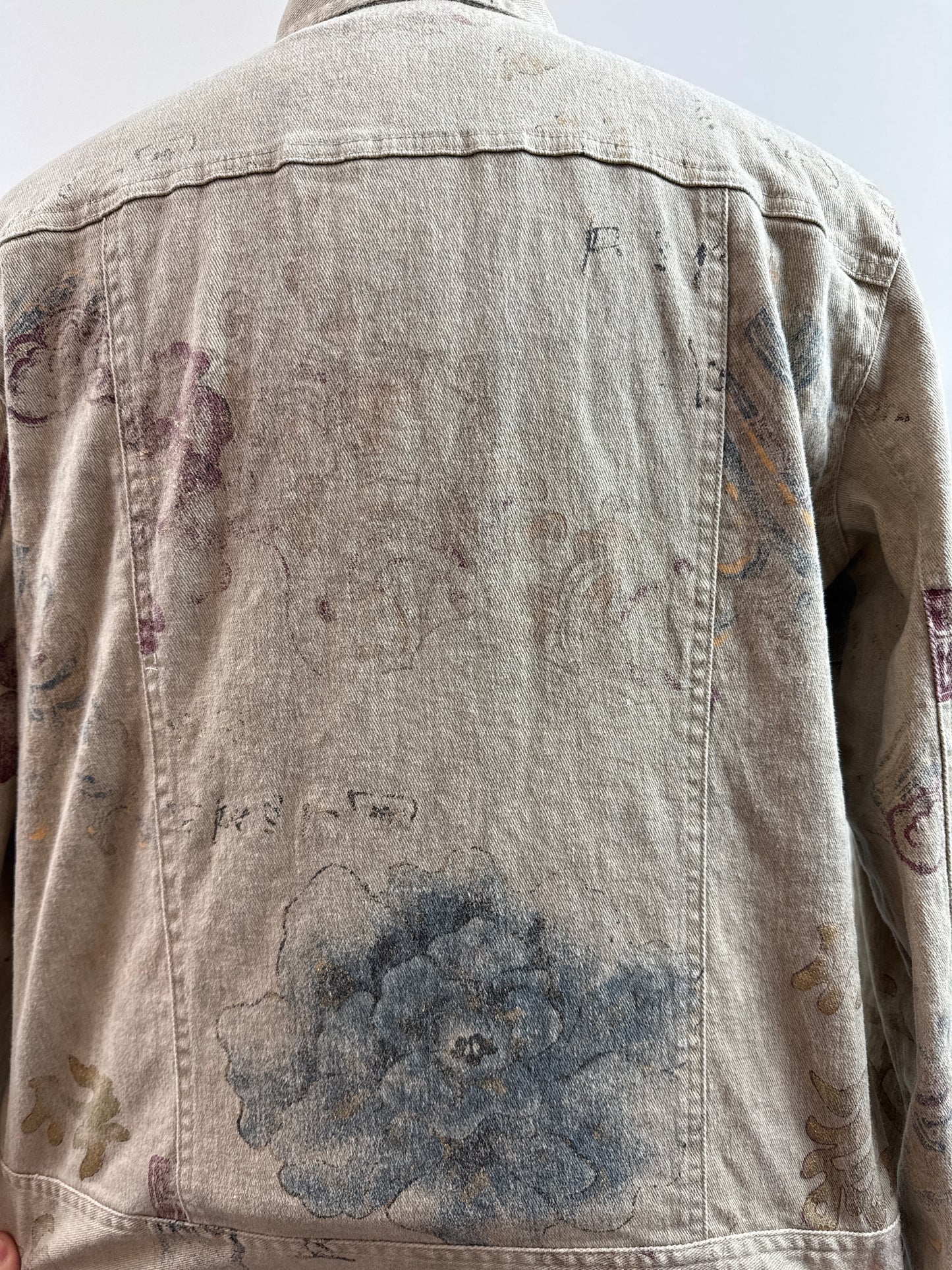Size 1 Vintage Denim Floral Gold Print Jacket