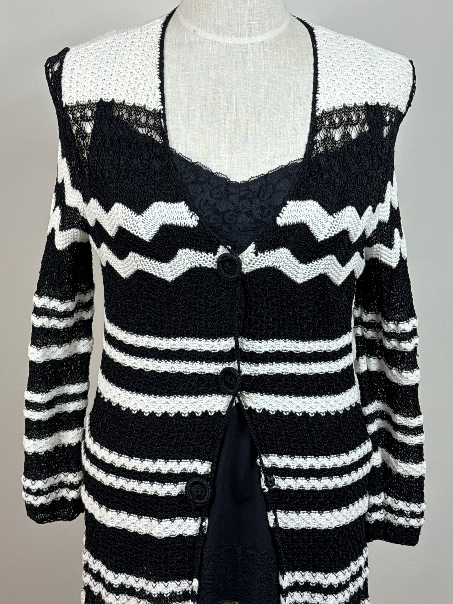 Size 2 Black & White Long Cardigan