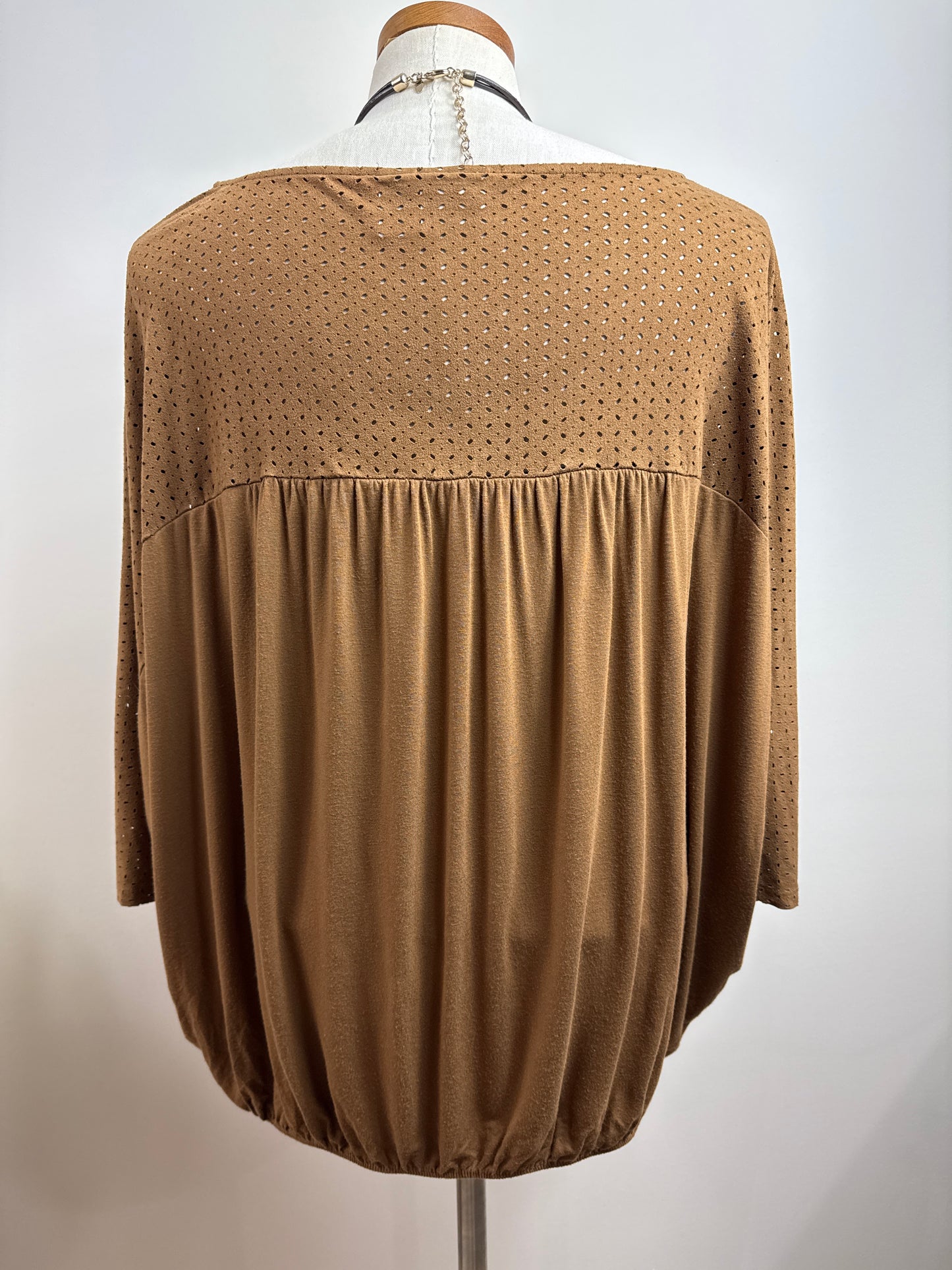 Size 2 Brown Faux Suede Accent Upper Blouse w/Dolman Sleeves