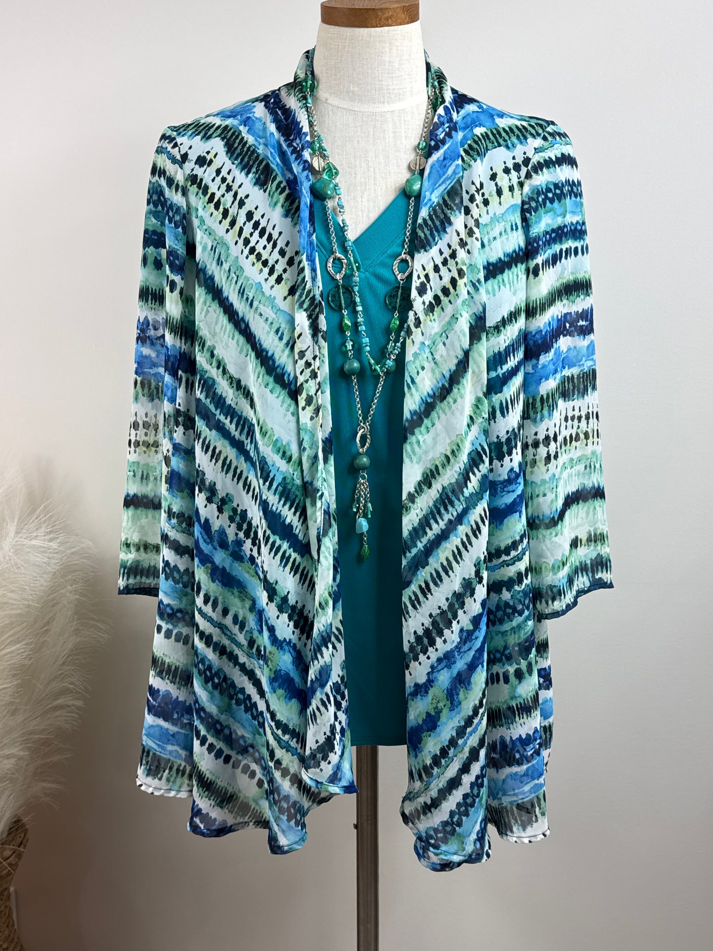 Size 1 Open Cardigan Blues & Greens