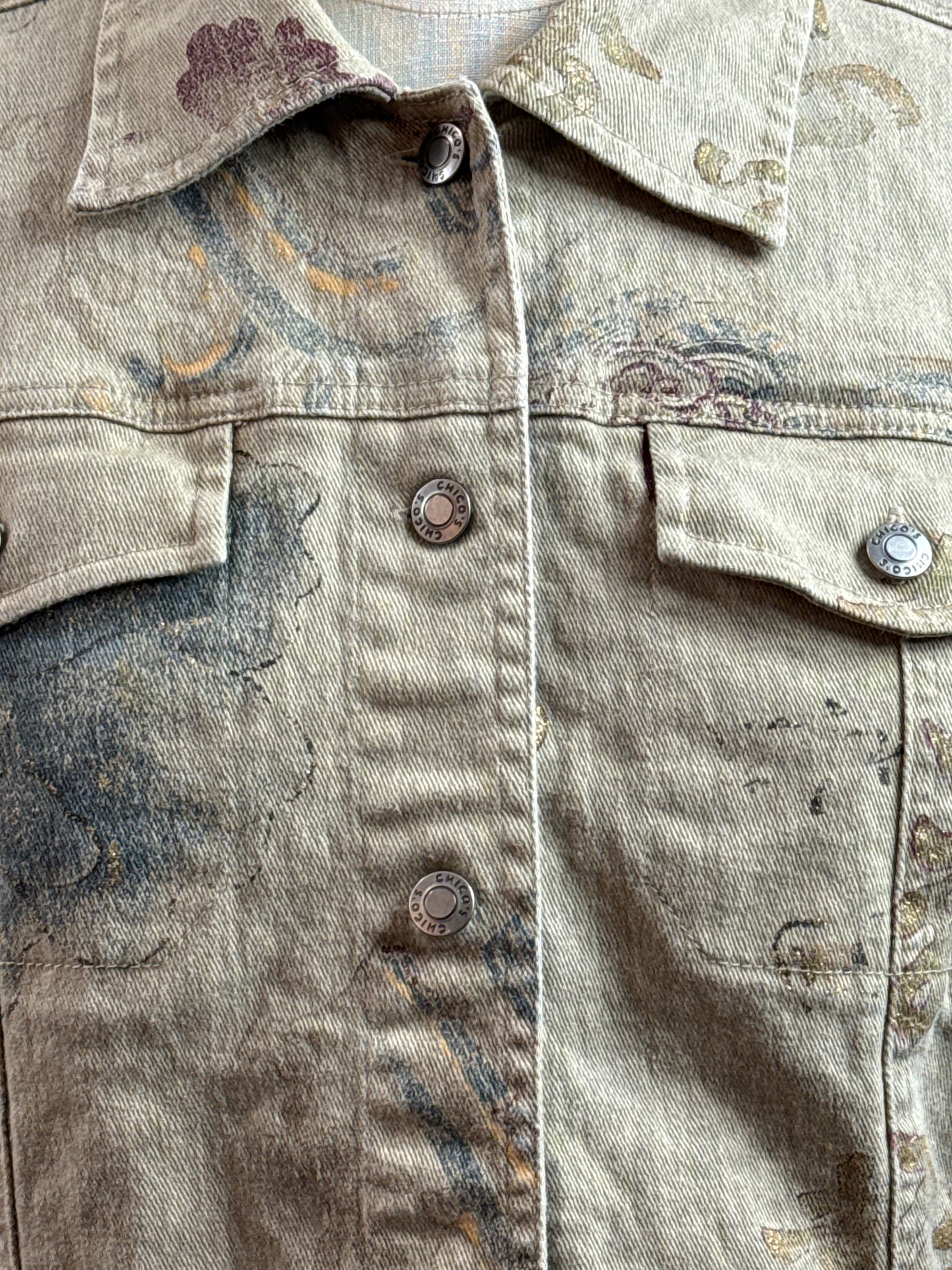 Size 1 Vintage Denim Floral Gold Print Jacket