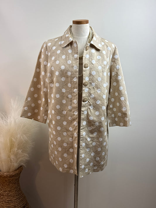 Size 2 NWOT Spring Jacket Beige w/White Polka Dots