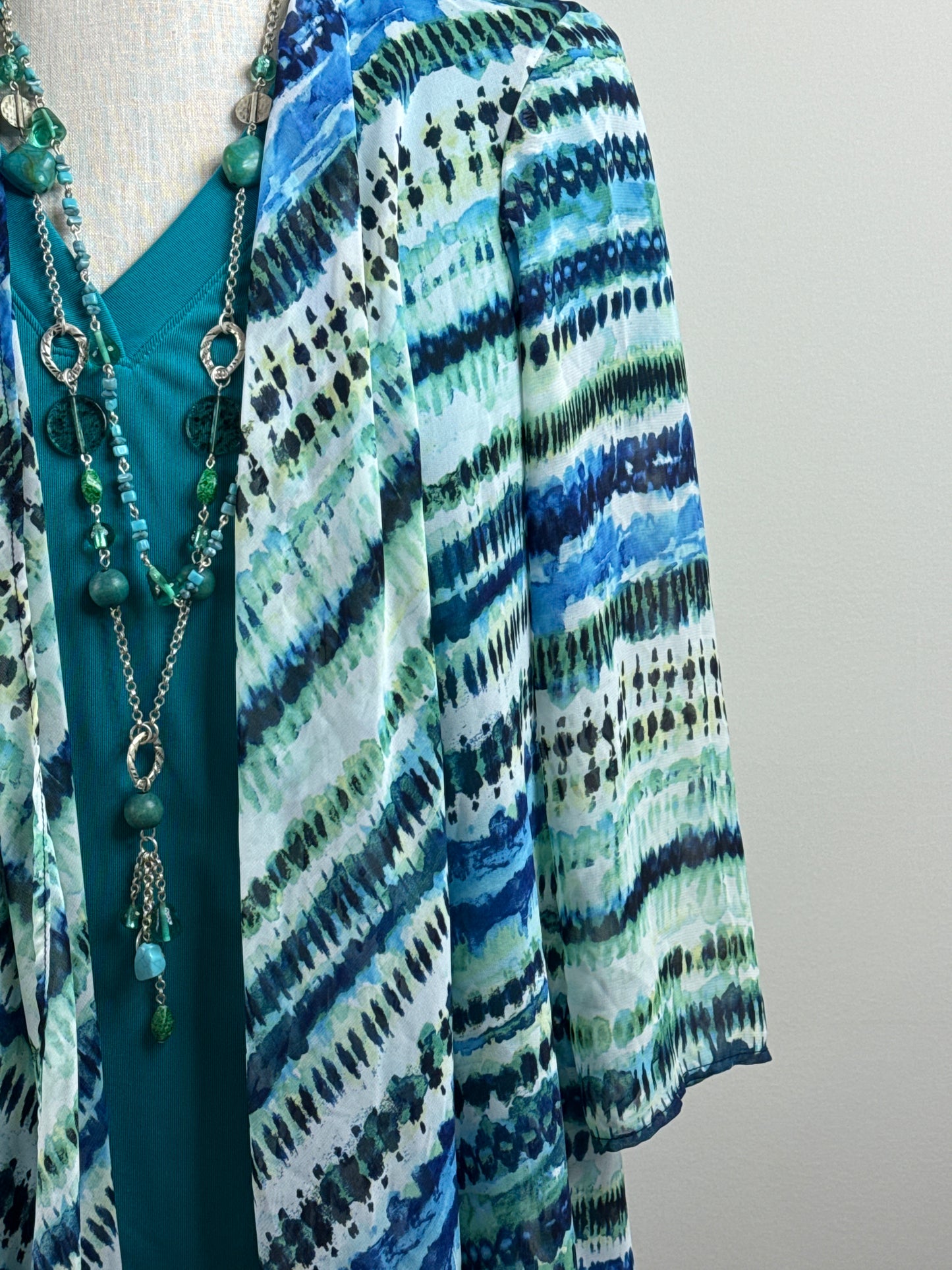 Size 1 Open Cardigan Blues & Greens