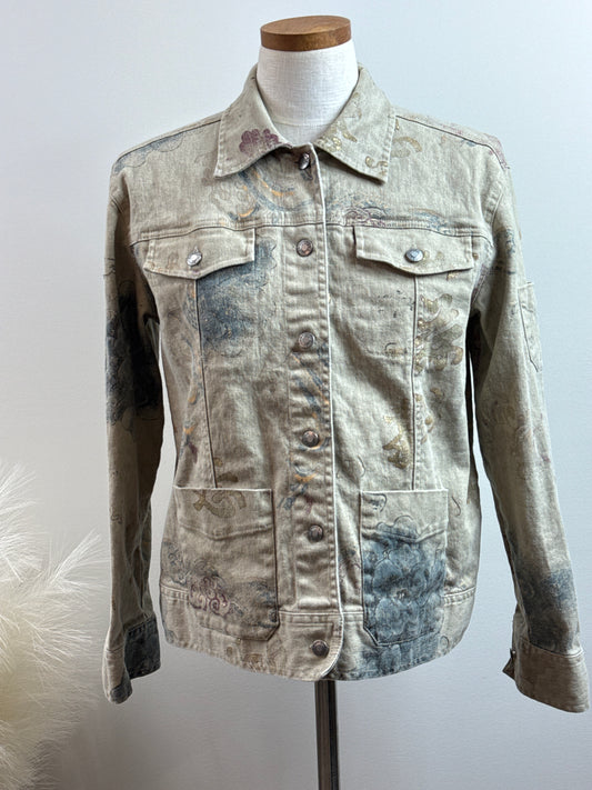 Size 1 Vintage Denim Floral Gold Print Jacket