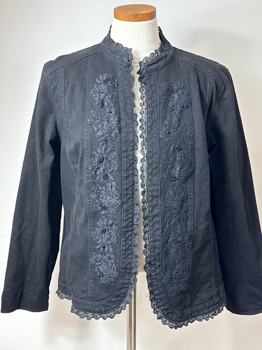 Size 2 Black Beaded Jacket w/Eye hook closure