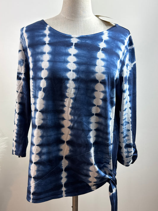 NWT Size 2 Knit Top Tie Dye Top 3/4 Sleeve Indigo