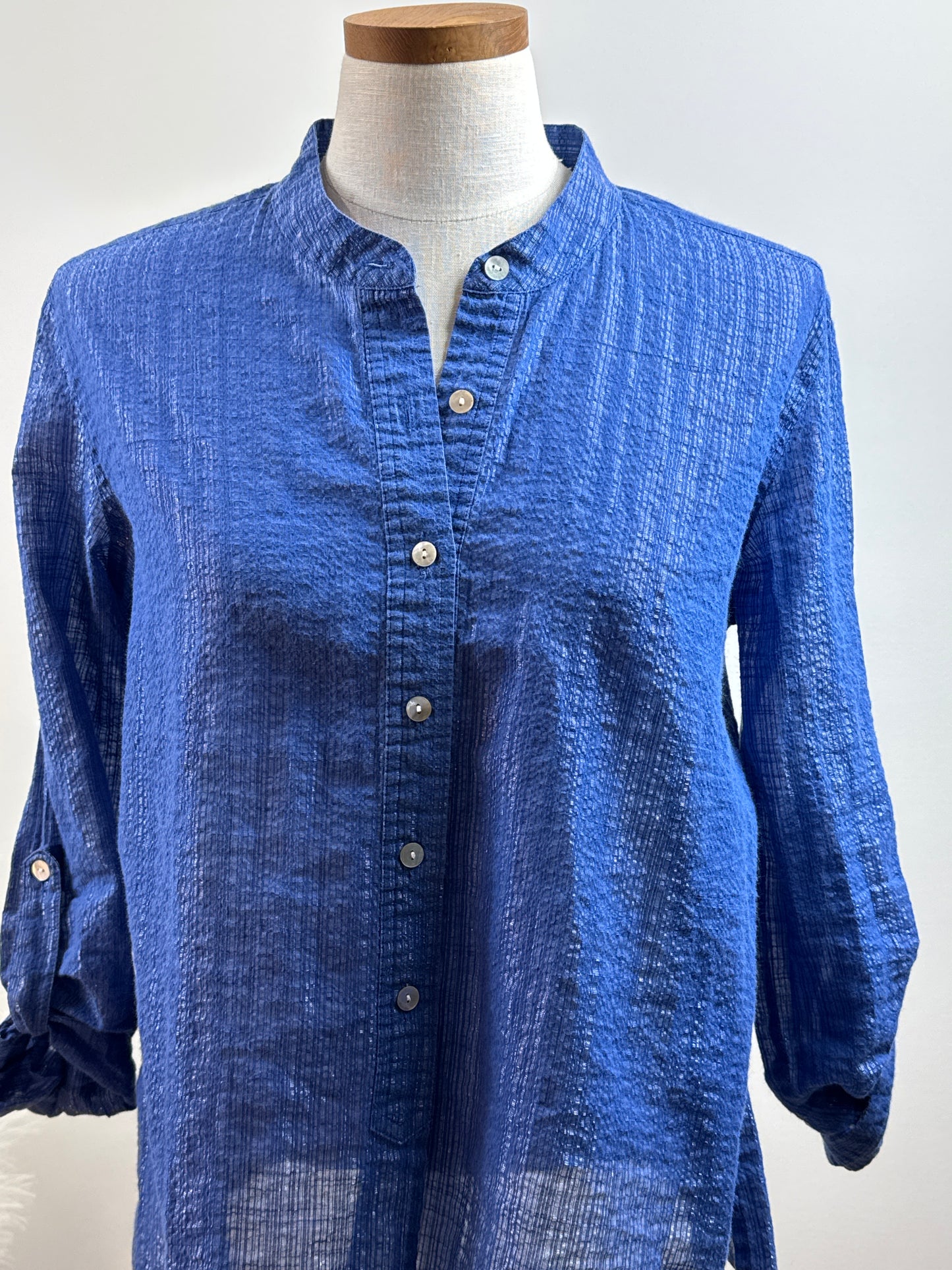 Size 2 Royal Blue with silver threads button up