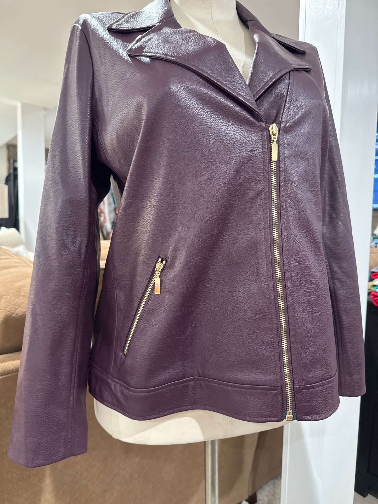 Size 2 Faux Leather Jacket in Plumb