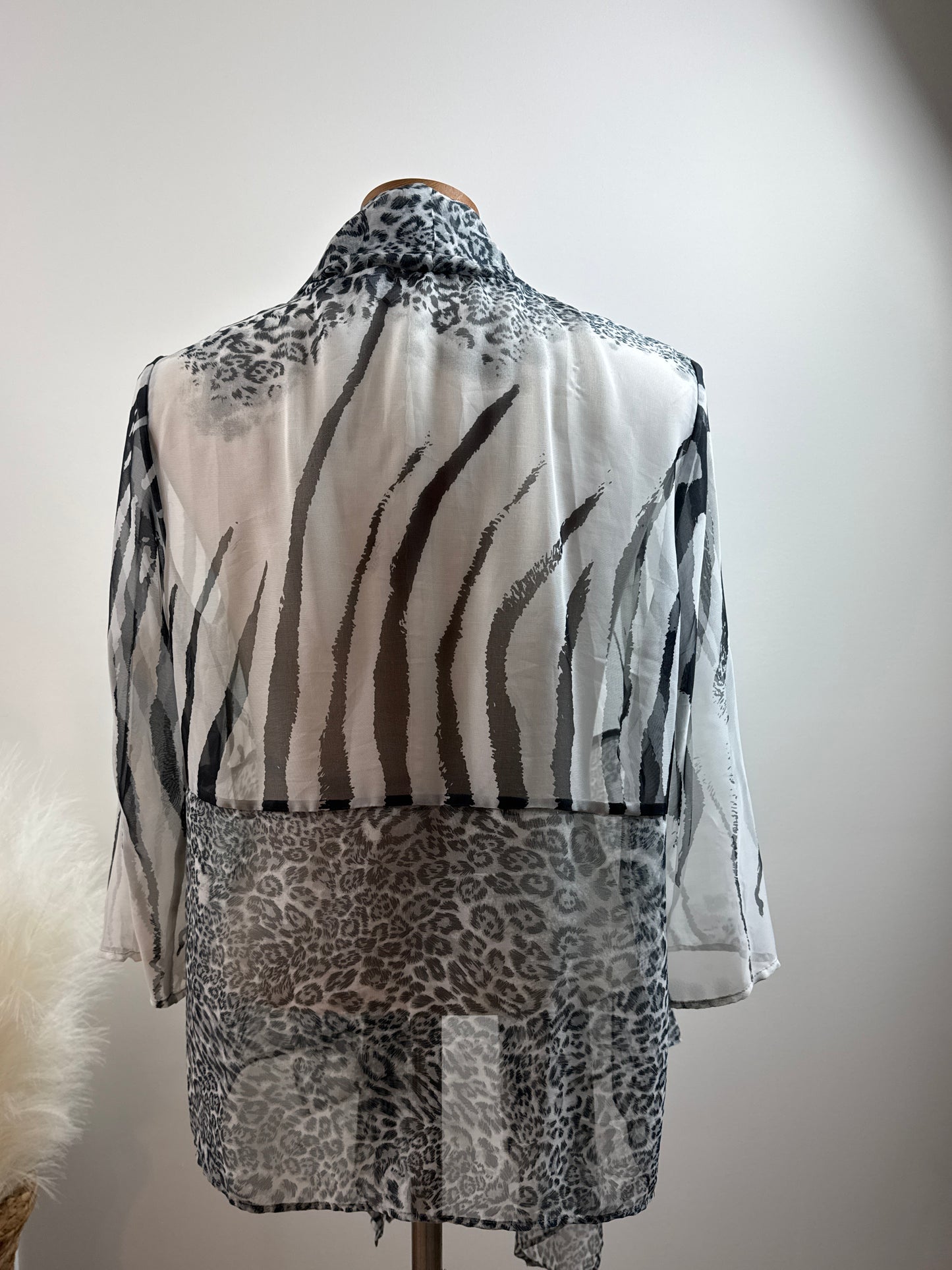 Size 2 Sheer Open Cardigan Black & White Animal Print