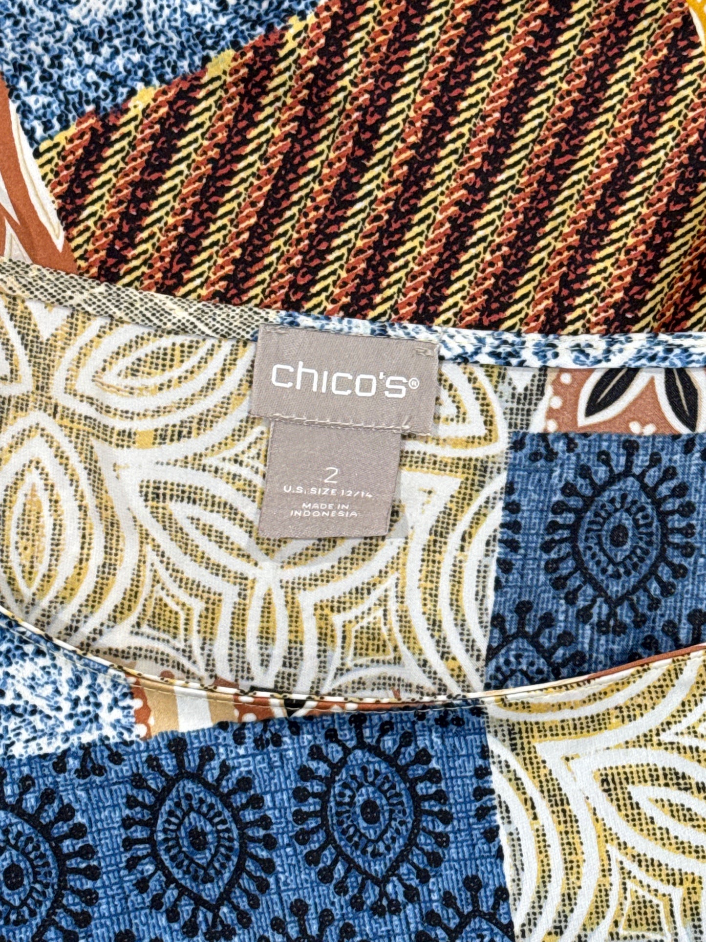 Size 2 Blue Multi Color Blouse flowing sleeves