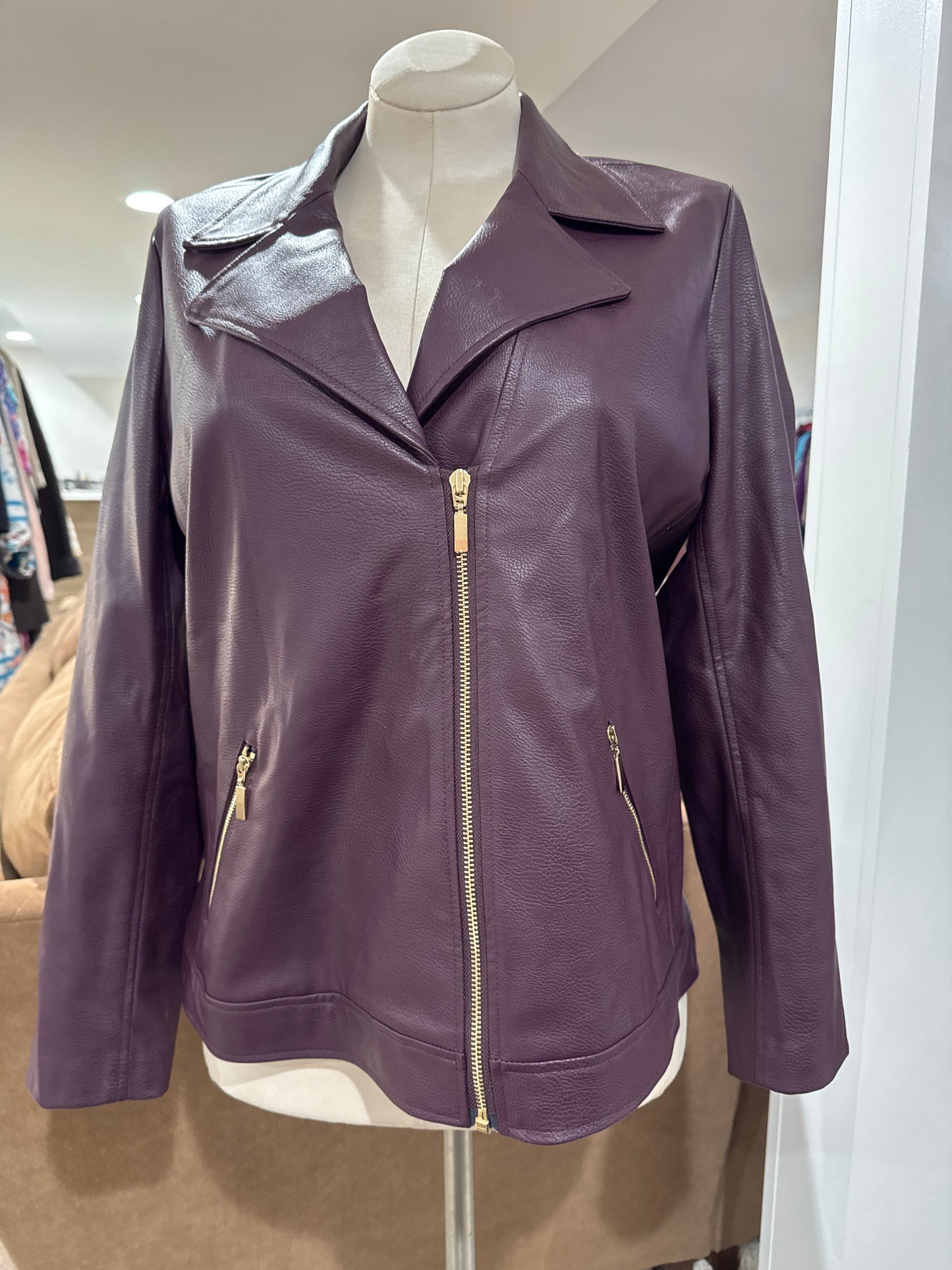 Size 2 Faux Leather Jacket in Plumb