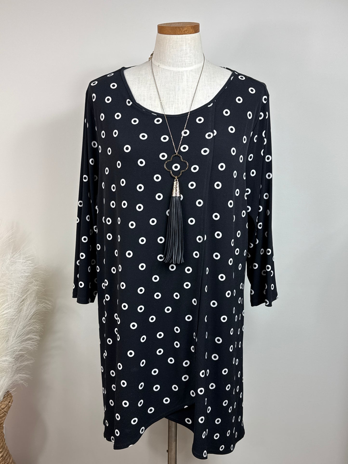 Size 3 Asymmetrical Black Poka Dot Dress