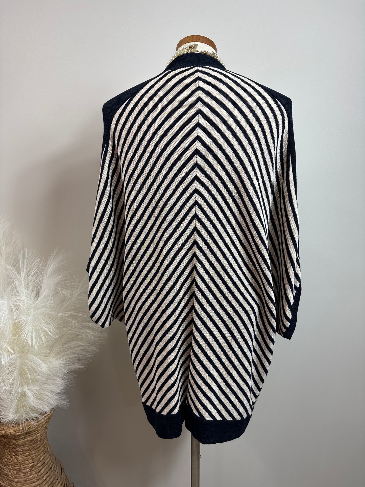 Size 1 Travelers Open Cardigan with Cape sleeves Navy/White/Gold