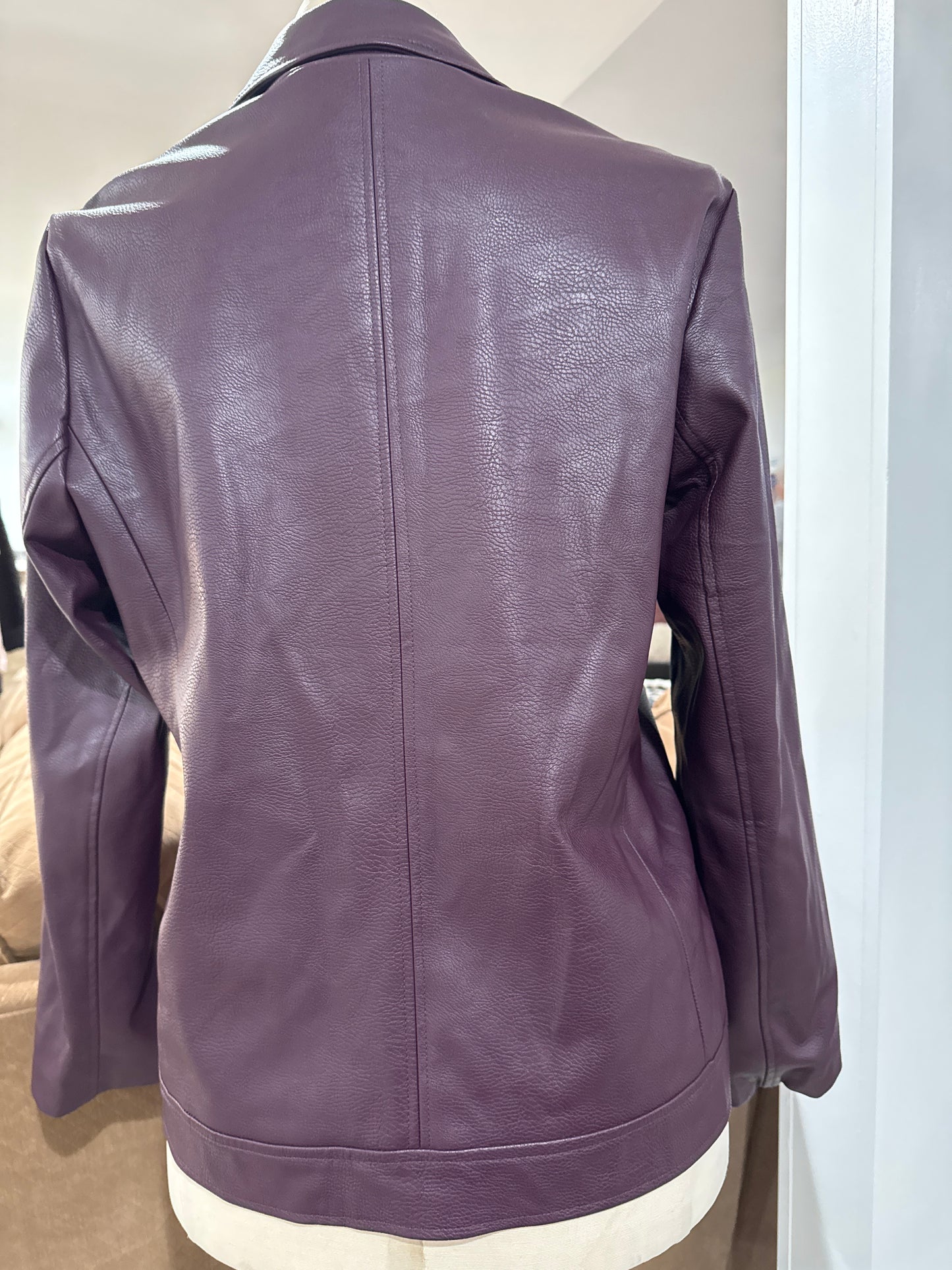 Size 2 Faux Leather Jacket in Plumb