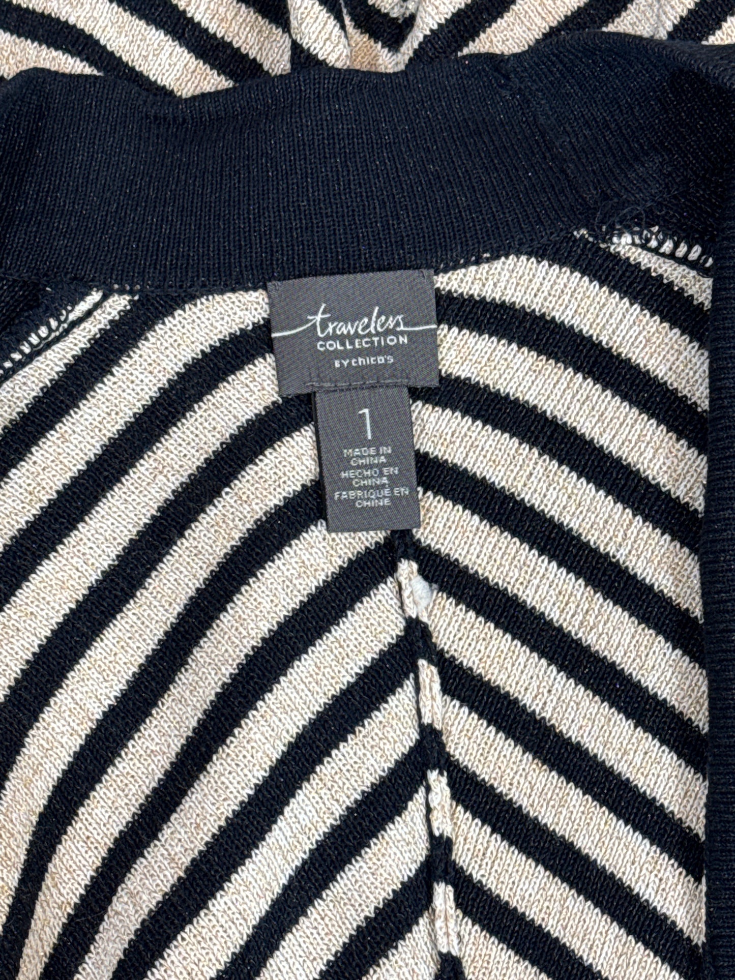 Size 1 Travelers Open Cardigan with Cape sleeves Navy/White/Gold
