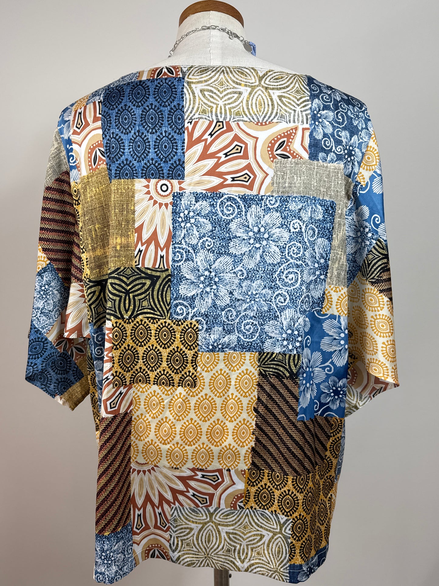 Size 2 Blue Multi Color Blouse flowing sleeves